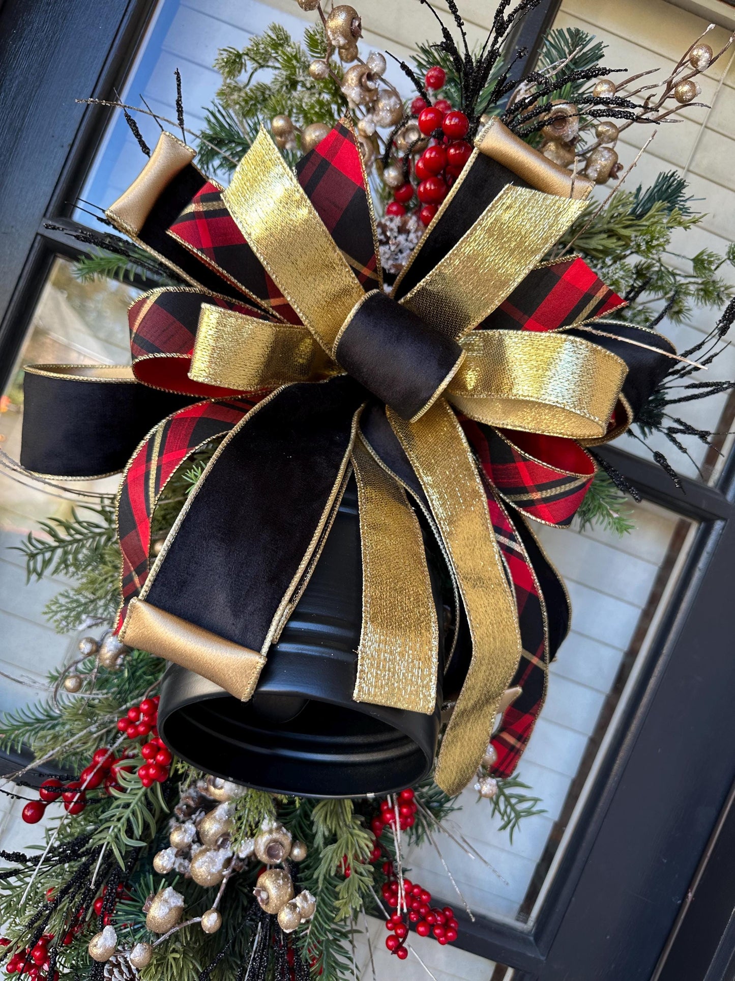 Red and Black Bell Christmas Swag