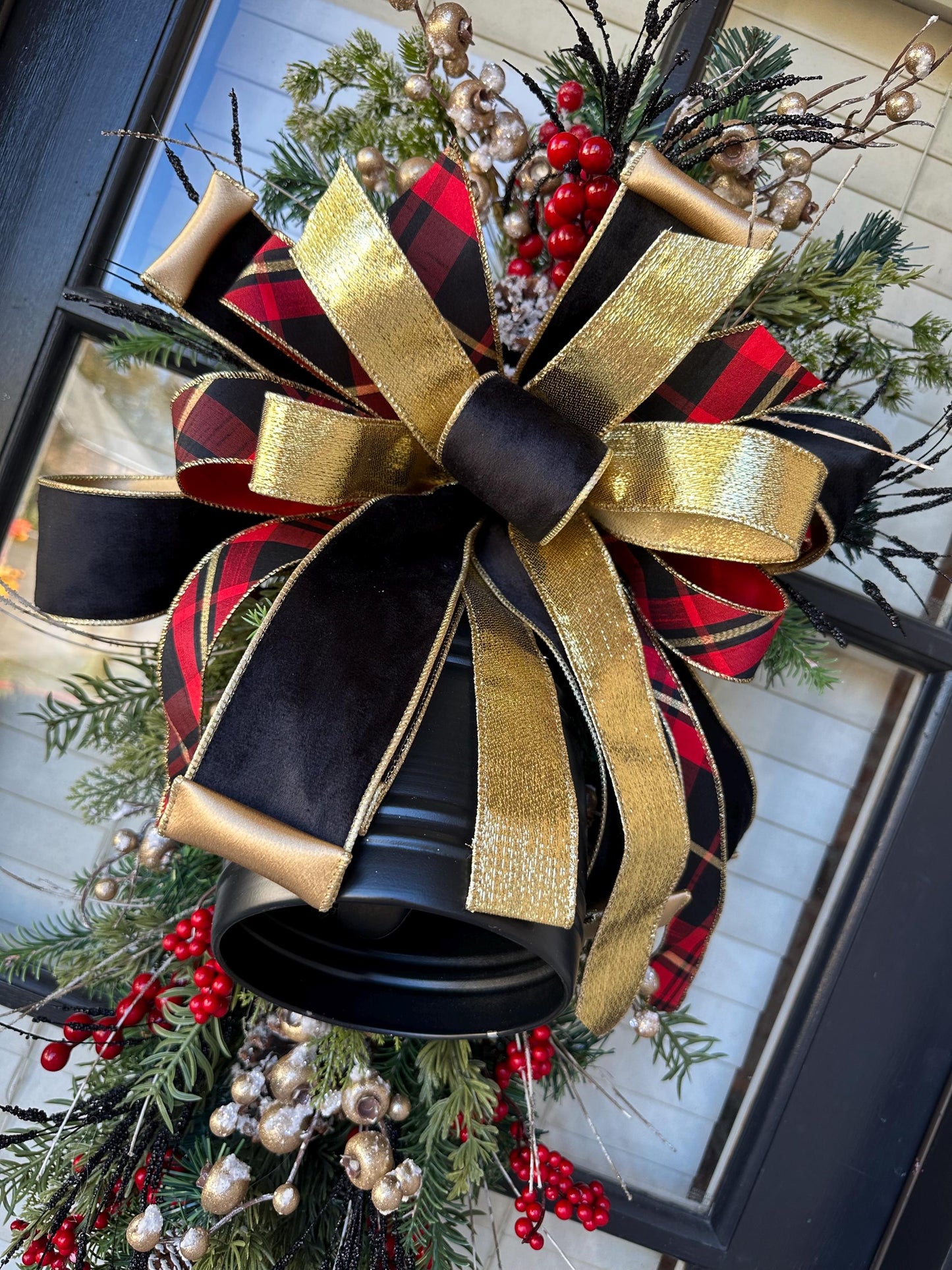 Red and Black Bell Christmas Swag