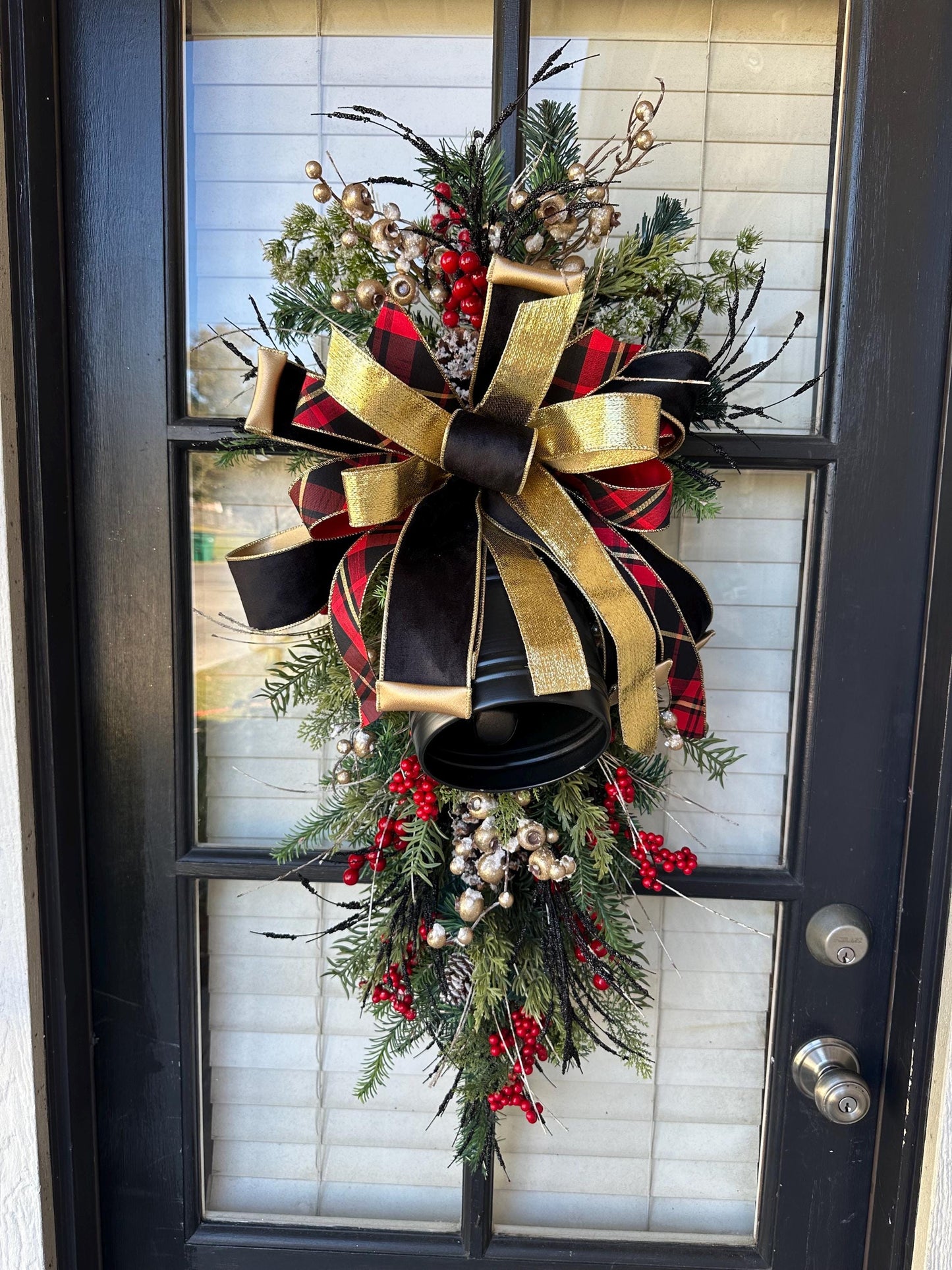 Red and Black Bell Christmas Swag